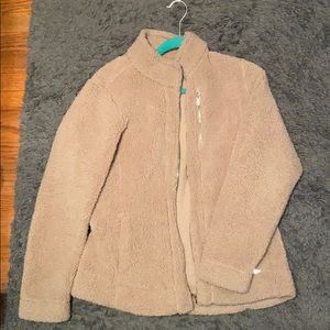 Brown fluffy calvin klein jacket.